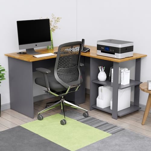 Image of Bniture Wooden Study Table for Home | Engineered Wood Study Table with Shelf Storage | L Shape Multi Purpose Computer Desk for Writing & Study | Laptop Table for Study Room | Slate Grey & Giant Wood