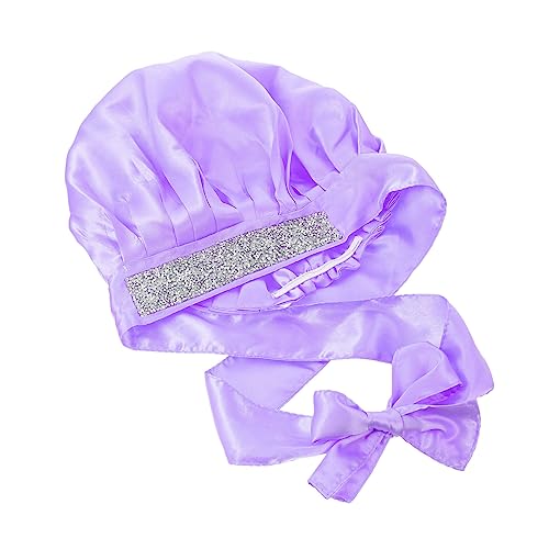 HONITANO Elegant Satin Shower Cap Sequins Women Sleep Hat Hair Care Night Sleep Hat for Home Use