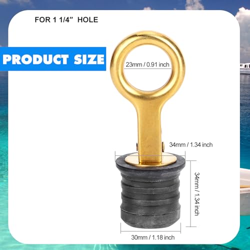 Boat Drain Plugs Snap-Handle Drain Plug Marine Drain Plugs Boat Plugs Brass Rubber Snap Tight Boat Drain Plug Marine Boat Accessories for 1-1 / 4in Holes - Image 3