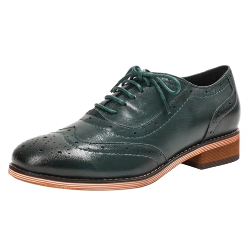 Image of Mona flying Womens Leather Wingtip Oxfords Brogue Shoes Lace-up Flats