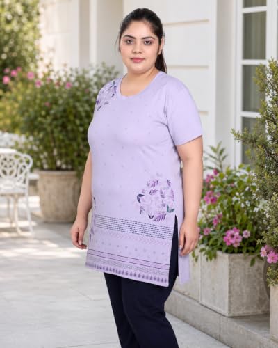 Image of In Love Women's Plus Size Printed Cotton Long-Line T-Shirt with Pocket | Cotton fabric - soft longline T-shirt with easy plus-size fit