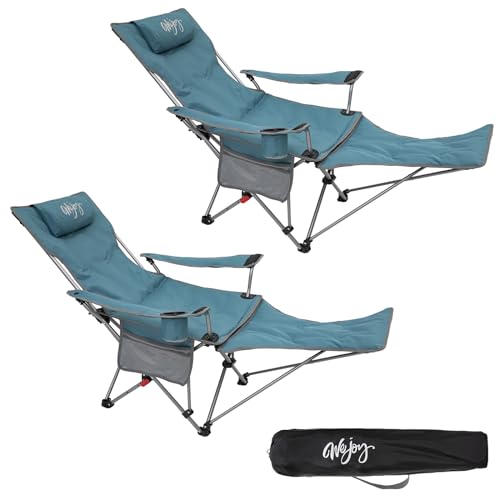 #WEJOY Sedia da campeggio pieghevole 2 in 1 con poggiapiedi, sedia a sdraio imbottita con schienale regolabile, poltrona relax con supporto per bevande, sedia a sdraio per attività all'aperto,
