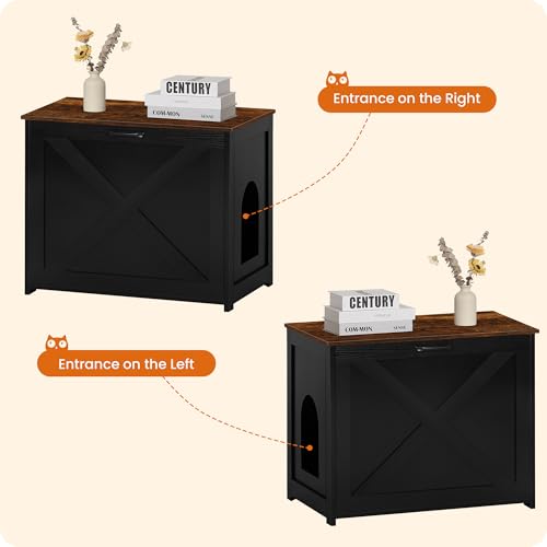 Dwanton Cat Litter Box Furniture Hidden, Cat Litter Box Enclosure, Reversible Entrance Can Be on Left or Right Side, Indoor Cabinet, Wooden Washroom, End Table, Black and Rustic Brown, 27.6" L - Thumbnail 5