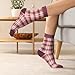 Violet Mist Ruffle Socks Women Cute Checked Ankle Socks Girls Frilly Vintage Patterned Casual Cotton Novelty Lettuce Edge Crew Fashion Dress Sock, Colorful Checked