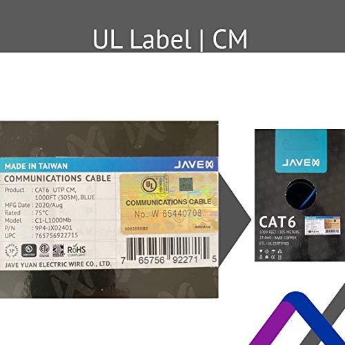JAVEX 23AWG CAT6 UL in-Wall Rated Bare Copper 600MHz, ETL Listed, UTP Ethernet Bulk Cable, 305M, Blue - Image 5