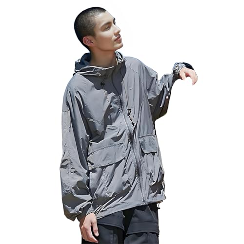 Image of PALAY Men's Windbreaker Jacket Lightweight Hooded Windproof Jackets with Zipper Pockets Hiking Outdoor Water Resistant, Grey-2XL