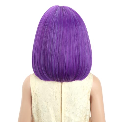 Image of PATTNIUM Dark Purple Bob Wig for Kids Child Short Dark Purple Wigs with Bangs Cosplay Party Synthetic Rose Net Daily Wear Wigs