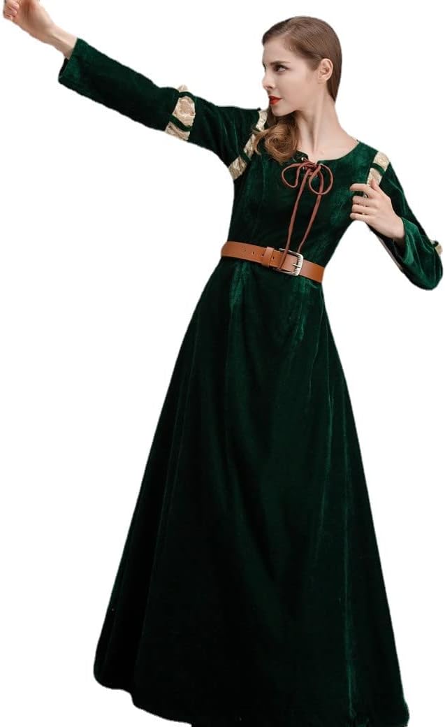 Women Merida Costume Brave Princess Dress Green Adult Renaissance Medieval Dress Cosplay (8-12,Green)