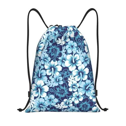 Blue Hibiscus Floral Drawstring Bag Sports Sackpack Water Resistant String Bag For Sport Shopping Yoga Gym