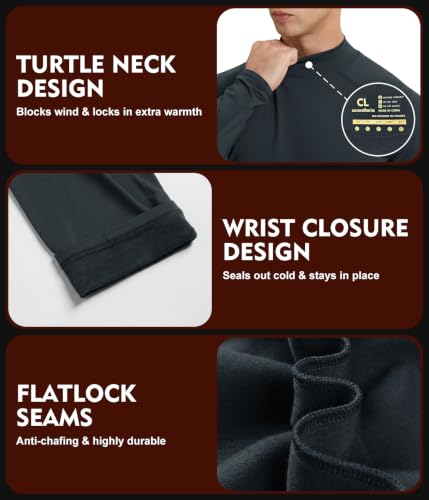 Image of Men's Thermal Shirts Mock Turtle Neck Long Sleeve Cold Weather Base Layer | Fleece Lined Tops. Ultra Soft, Moisture Wicking, 4 Way Stretch. Winter Gear For Snowboard & Daily Wear