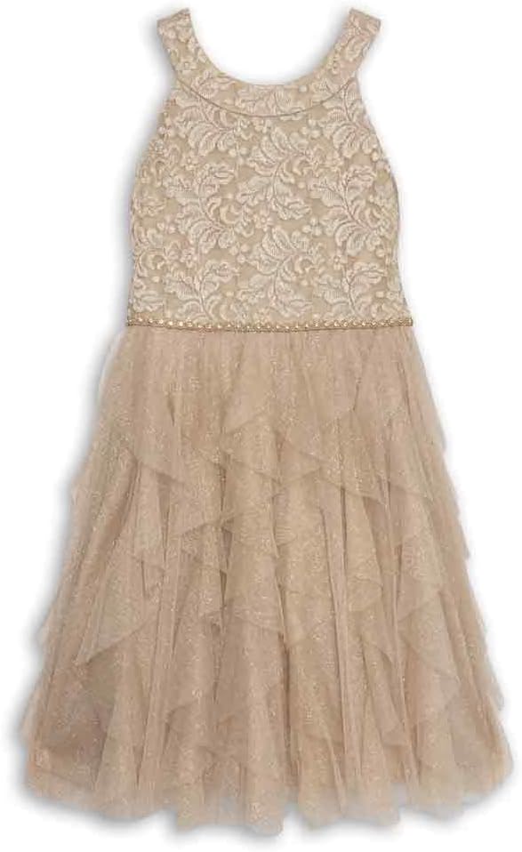 Speechless Girls' Sleeveless Glitter Tulle Corkscrew Party Dress