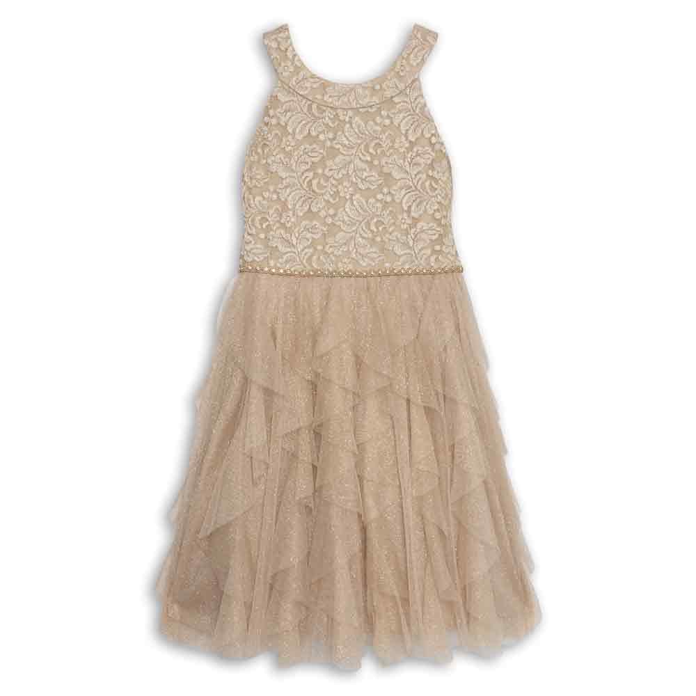 Speechless Girls' Sleeveless Glitter Tulle Corkscrew Party Dress