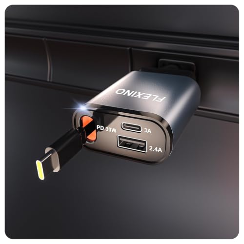 Flexino ?Ultra-Slim? Retractable Car Charger for iPhone 16, 57W Fast Charging Car Chargers, USB C Car Charger Adaptor, Cigarette Lighter Adapter for iPhone 16/15 Series, Galaxy, Pixel, Grey