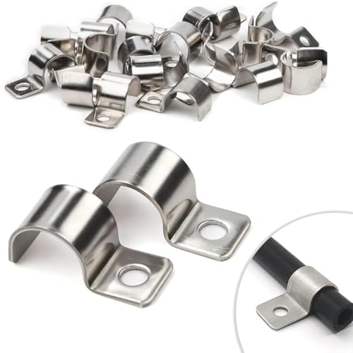 Mailfull 30 Unidades Abrazaderas Metalicas para Tubos Grapas para Cables Pared Ø 20 mm Cable Clips para Cables Alambres Cables de Red FijacióN de Vallas