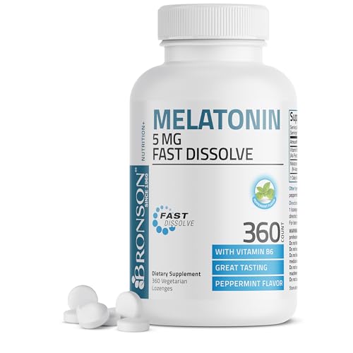 Bronson Melatonin 5mg Fast Dissolve Peppermint Tablets with Vitamin B6 - Promotes Relaxation 360 Vegetarian Chewable Lozenges