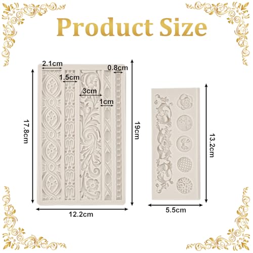 KLYNGTSK 2Pack Fondant Silicone Mold 3D Baroque Sculpted Cake Mould Retro Relief Fondant Mould Scroll Border Embossed Lace Molds Silicone Fondant Cake Decorating for Sugarcraft Clay Jelly Candle Candy - Image 3