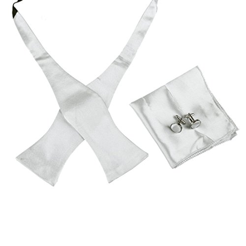 Dan Smith DBB3E01O Pure White Plain Designer Microfiber Self Tie Bow Tie Hanky Cufflinks Set Fantastic Gift Idea