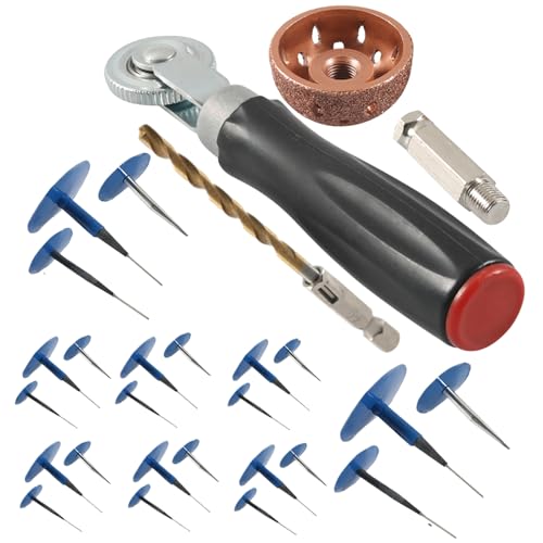 Générique 24-Piece Tire Mushroom Plug Kit with 4.5/6/9mm Patches, Natural Rubber and Metal, Includes Compaction Wheel, Bowl Grinding Head, Hex Drill, for Cars, Bikes, Motorcycles, EVs