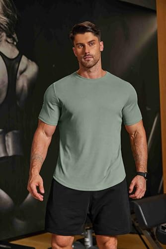 Image of COOFANDY Mens Muscle T Shirts Short Sleeve Slim Fit Tshirts Gym Workout Athletic Crewneck Shirt