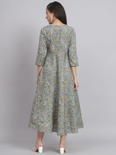 Image of Rapsodia Womens Cotton Green & Brown Floral Printed Flared Kurta