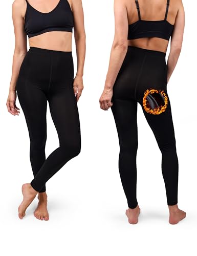 Basic Treasure 2 Paar Thermo Leggings für Damen, Thermo Strumpfhose Damen Schwarz, Blickdichte Strumpfhose Winter (L/XL, Schwarz – Leggings)