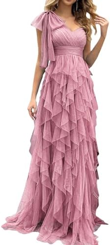 Summer Women Tulle Prom Dress Elegant Bow One Shoulder Slit Eveni...