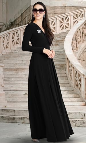 KOH KOH Womens Long V-Neck Full Sleeve Semi Formal Flowy Evening Cute Maxi Dress2