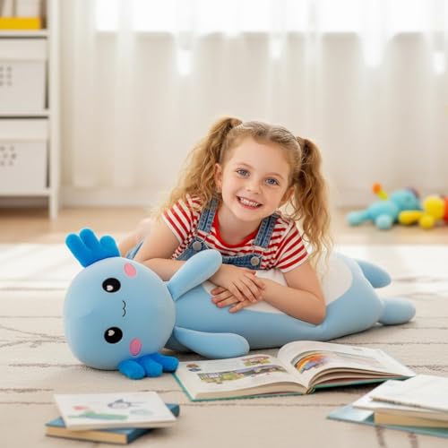 Kekeso Langes Axolotl Salamander-Plüschkissen, weiches Axolotl-Plüschtier für Jungen und Mädchen, Geschenke zu Weihnachten(Blau, 65cm)