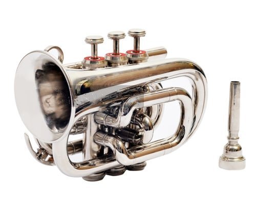 Queen Brass Pocket Trumpet Chrome Finish B-Flat W/Case+Mp Silver - Thumbnail 2