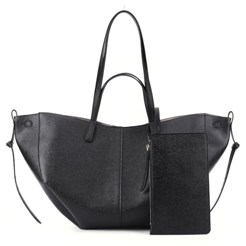 TIAASTAP Tote Bags for Women Leather Tote Handbag Small Shoulder Bag Retro Ladies Crescent Bag for Shopping Work School Travel Daily Use (Small Black)