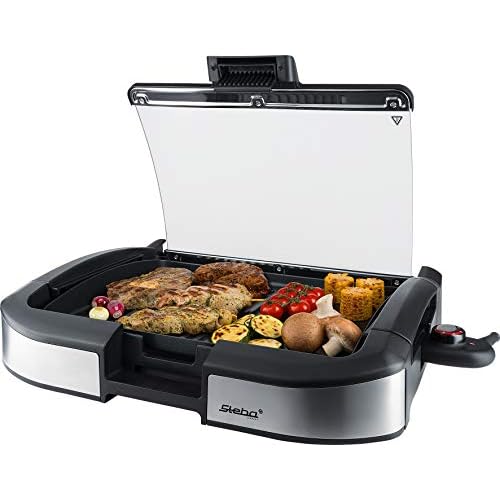 Steba Elektro BBQ Tischgrill VG 195, Hochwertige antihaftbeschichtete Grillplatte, stufenlose Temperaturregelung, Low-Fat: Bratflüssigkeit läuft in eine Auffangschale, 2 m Anschlusskabel, 2200 W