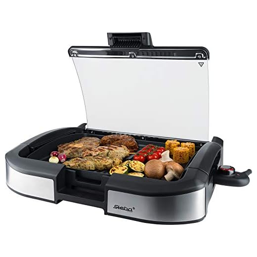 Steba Elektro BBQ Tischgrill VG 195, Hochwertige antihaftbeschichtete Grillplatte, stufenlose Temperaturregelung, Low-Fat: Bratflüssigkeit läuft in eine Auffangschale, 2 m Anschlusskabel, 2200 W