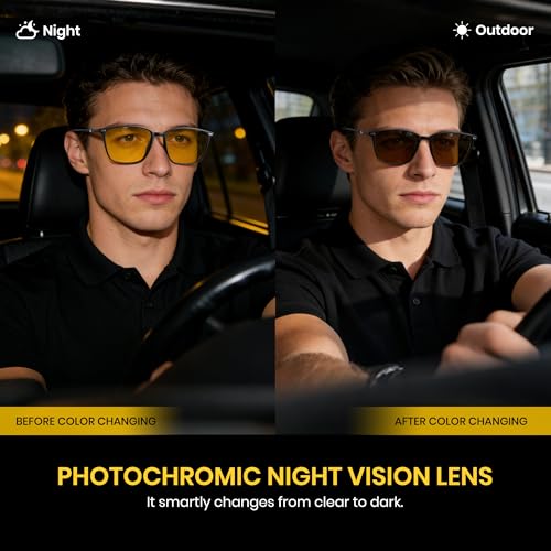Image of Cyxus Night Vision Glasses for Driving, TR90 Blue Light Blocking Glasses, Photochromic Anti Glare Night Driving Glasses for Men Women, UV Protection Day Night Use Eyewear 8208