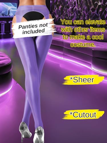 Image of ChiaoLezhee Sexy Shiny Tights, Sheer High-Waisted, Suspender Pantyhose For Women Rave Party Outfits Leggings Pants Exotic