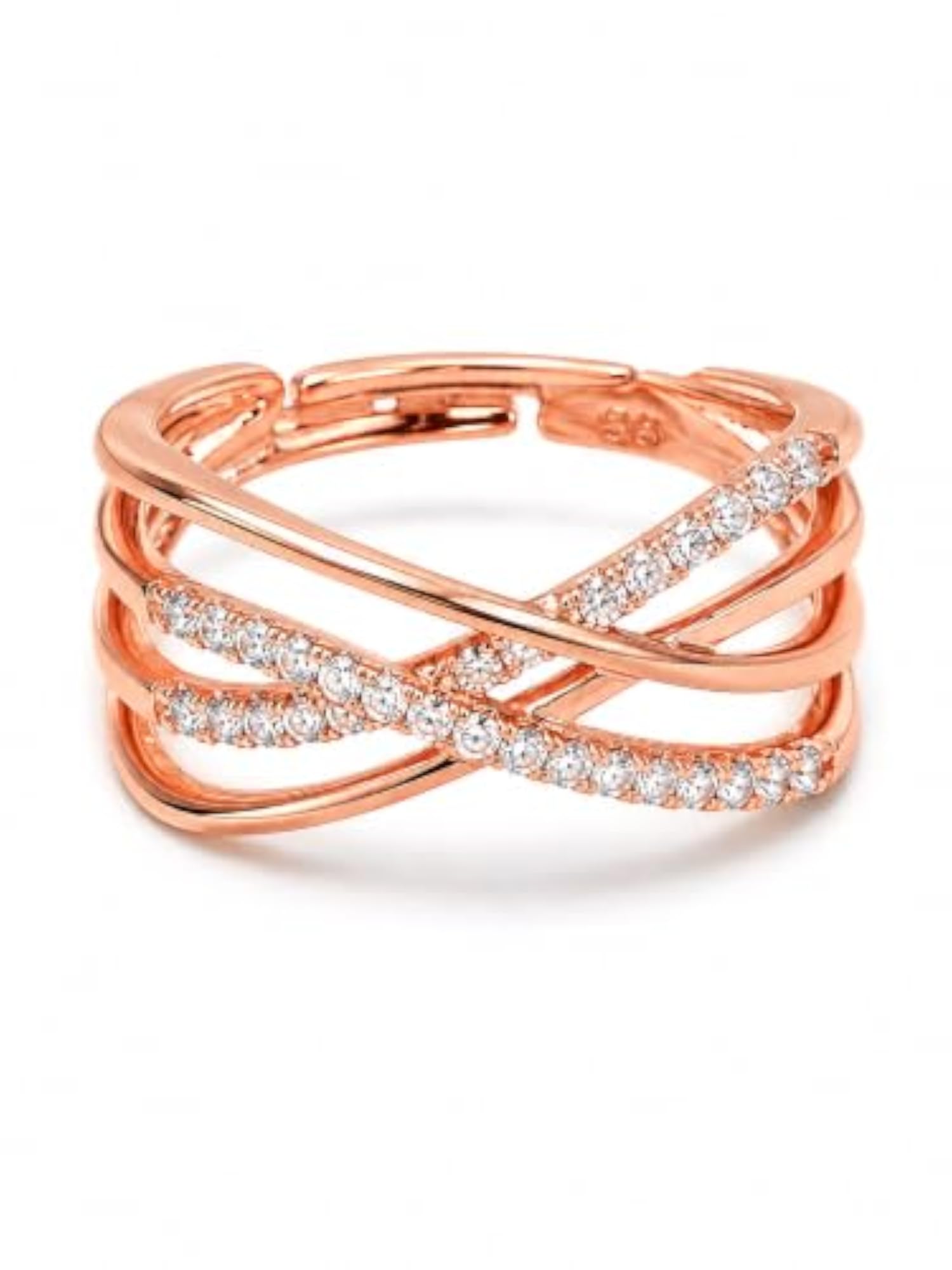 Women's Rose Gold Plated CZ Crossover Adjustable Ring, Elegant