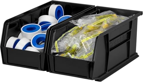 Akro-Mils 30230 AkroBins Plastic Storage Bins, Space-Saving Stackable Bins for Garage, Pantry, Craft Organization, 27,6 cm x 14 cm x 12,7 cm, Black, 12-Pack