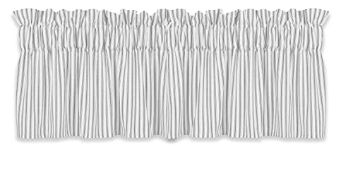 Cackleberry Home Alloy Gray And White Ticking Stripe Valance Curtain Lined Woven Cotton 54 Inches W X 17 Inches L #TOP2