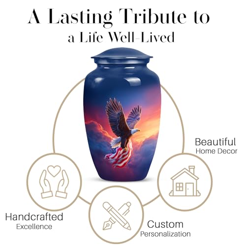 Image of Eagle Cremation Urns for Human Ashes - American Flag Patriotic Urn for Adult Mom & Dad - Military Urn for Ashes Adult Male - Veteran Funeral Urn for Women (10 Inch)