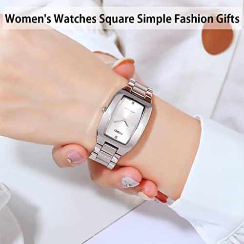 Skmei Watches For Women Ladies Female Simple Square Stainless Luxury Fashion Small Slim Analog Quartz Waterproof Dress Casual Wife Girls Gifts Silver Wrist Watch #TOP1