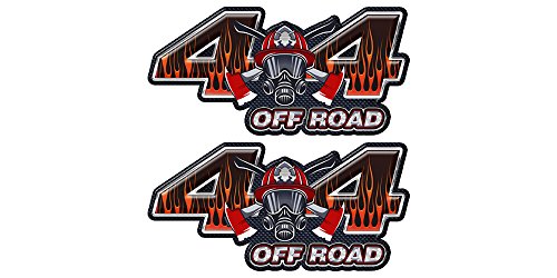 4x4 Off Road Decal ~ Firefighter Red & Black Chrome 4WD Truck Stickers (Set of 2) MK09