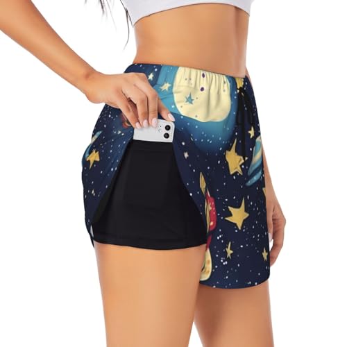 Short de yoga d'exception double couche imprimé univers pour femme
