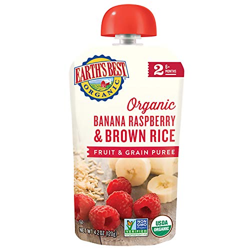 Earth's Best Organic Stage 2, Banana, Raspeberry & Brown Rice, 4.2 Ounce Pouch (Pack Of 6) #TOP22