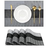 Alchymly Black Placemats Set of 4 Heat Resistant Indoor/Outdoor Place Mats for Restaurant Table Protection Vinyl Woven Non Slip Table Mats 30x45cm