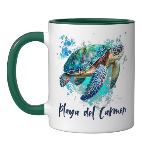 Playa Del Carmen Mexico Playa Souvenir Ceramic Mug, Dark Green/White, 11oz