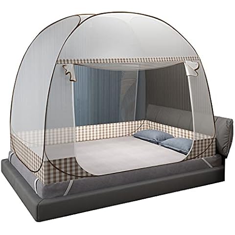 KYMIC Children's Bed Mosquito Net, Mosquito Net Bed Canopy Pop Up Mosquito Net Portable Mosquito Net, Mosquito Net for Bed Foldable Double Door, with Bottom for Bed Camping(6.23 X3.93X4.9Ft),Brown Cover