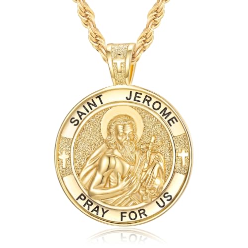 WYUESGU St Jerome Pendant for Men 14K Gold Plated Pendant Necklace