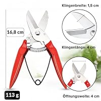 Astschere 16,8 cm, Bypass-Schere für Äste und Obstbäume, präzise Sträucherpflege, breite Edelstahlklingen, rutschfeste Griffe,Handgartenschere ergonomisch & leicht, Federmechanik – Ansicht 2