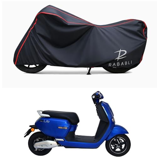 Image of Waterproof Bike Body Cover Compatible for | Okinawa Lite | Taffeta Fabric, Red Piping Design, Bottom Elastic Fit | Dustproof, Sun UV & Rain Protection for All Bikes