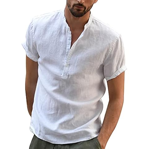 YAOBAOLE Men's Lightweight Linen Cotton Henley Shirt Cover