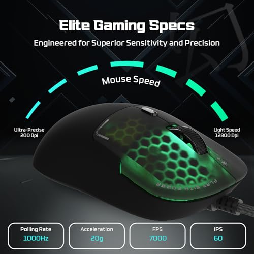Image of EvoFox Phantom Air Ultra Lightweight Gaming Mouse 54g | Upto 1000Hz Polling Rate, 7000 FPS, 12800 DPI | Honeycomb RGB Lighting | Fully Programmable with Windows Software & On-Board Memory | Black